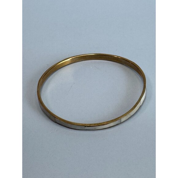 Gold-Tone Thin Bangle Bracelet With Inlaid Abalone Shell Design - Picture 5 of 5